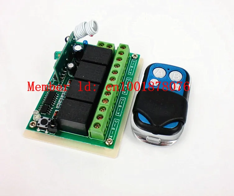 

Free Shipping 12V 4CH ( channel ) 10A wireless remote control switch with four key RF transmitter lamps, window controller