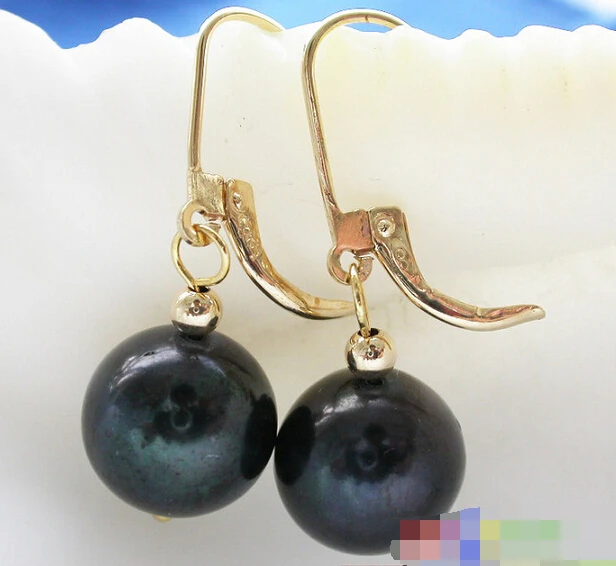 

hot sell new - free shipping 12151 BLACK ROUND FRESHWATER PEARL DANGLE EARRING