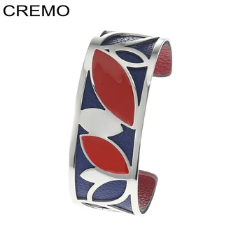 

Cremo Enamel Bracelets & Bangles For Women Stainless Steel Manchette Femme Reversible Leaf Leather Pulseira Feminina