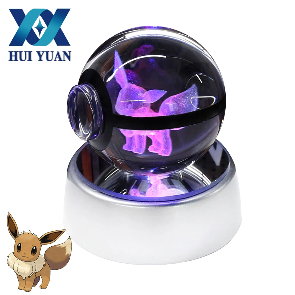 Eevee 5 см Pokeball хрустальный шар Desktop украшения свет Стекло мяч LED Красочный База