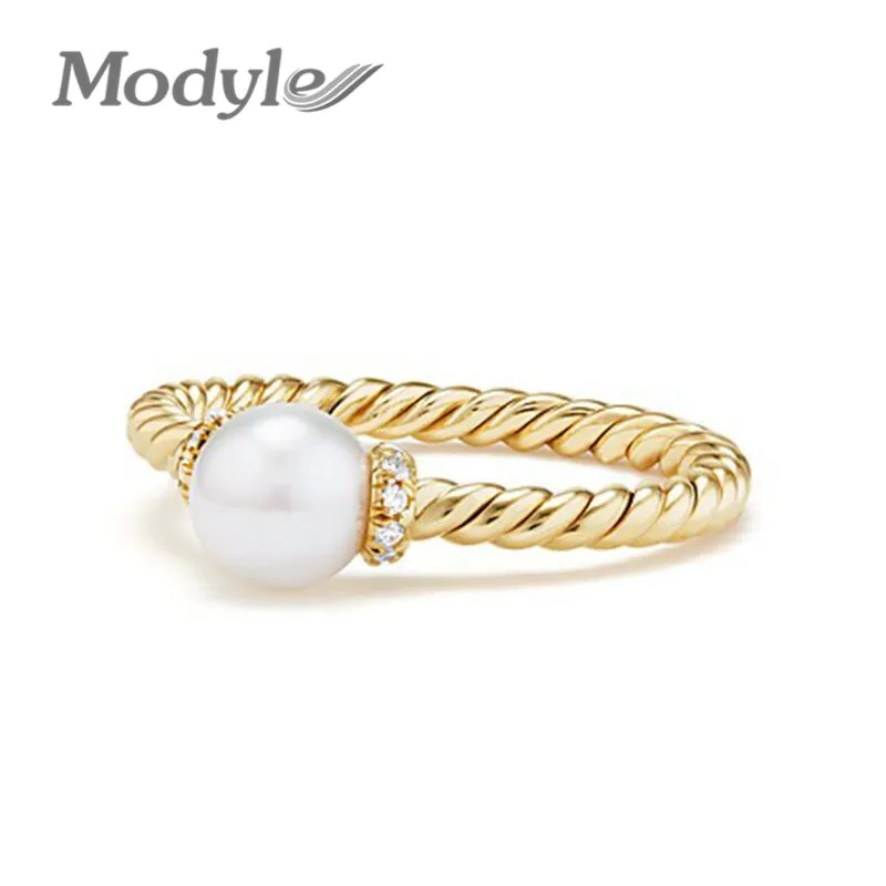 

Modyle New Hot Gold Color Ring Love Simulated Pearl Ring Original Wedding Jewelry Gift For Mother