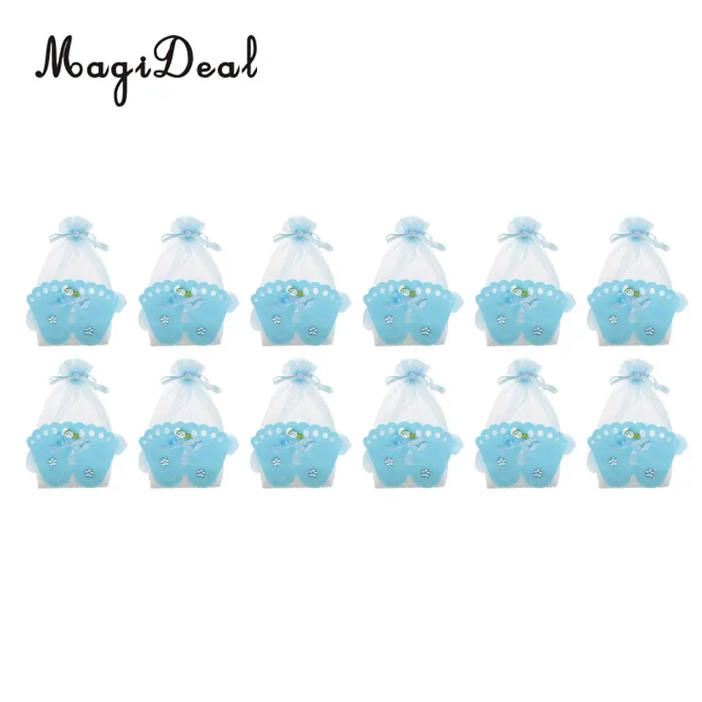 12 Pieces Baby Footprint Gift Treats Box Bags Girl Boy Baby Shower Kids Birthday Party Organza Candy Bags Favors