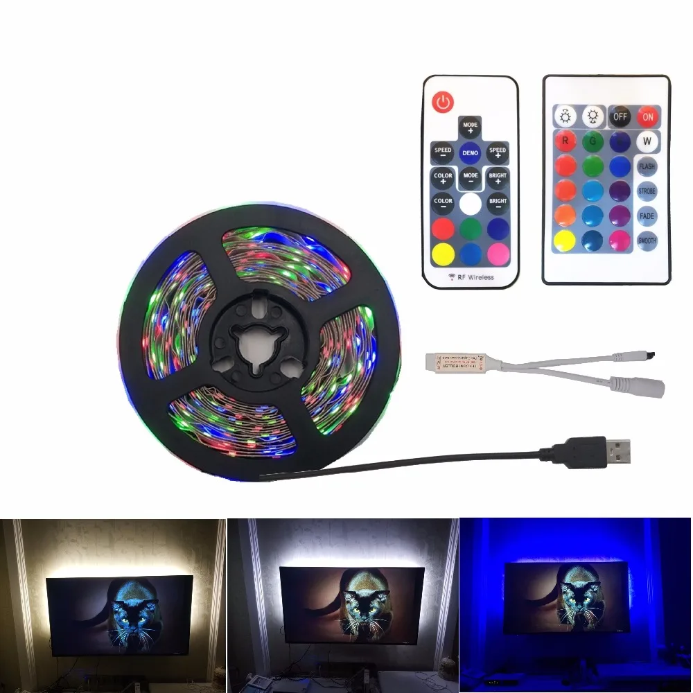 2835 SMD RGB USB зарядное устройство светодиодный светильник 5 в постоянного тока USB кабель светодиодный светильник гибкая лента 1 м 2 м 3 м 4 м 5 м RF IR RGB пульт дистанционного управления