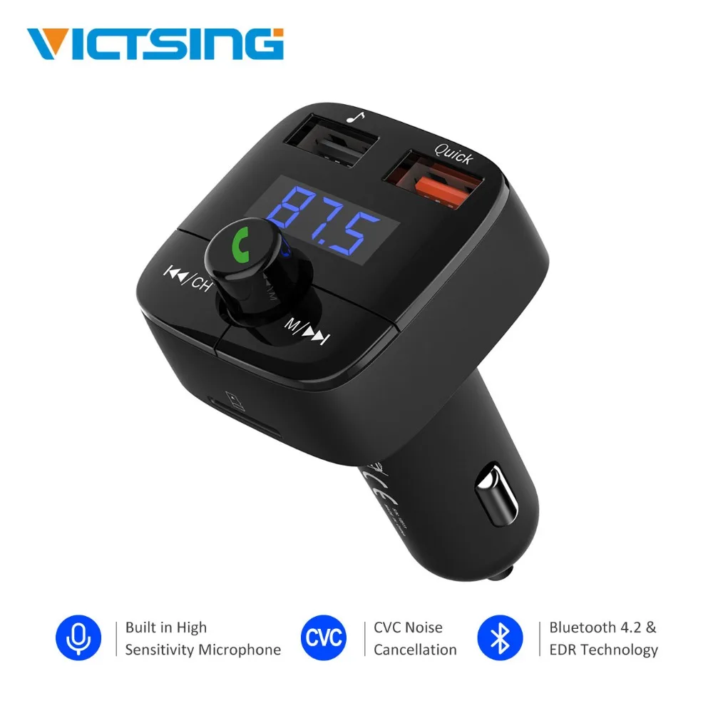 

VicTsing Bluetooth Transmitter Wireless Car Kit Hands-free Radio Adapter USB Car Charger Music Player With USB Ports/TF Slot