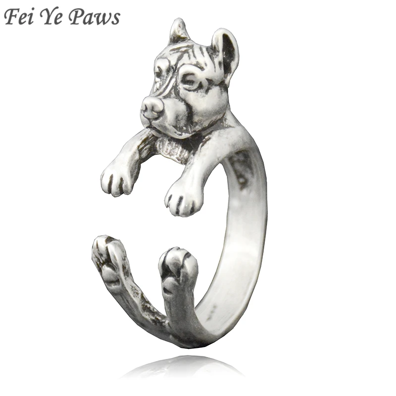 Fei Ye Paws Punk Pit Bull & -2 Bull Terrier Dog Wrap Ring For Women Retro Animal Pet Ring Men Confezione Regalo Unica Confezionata