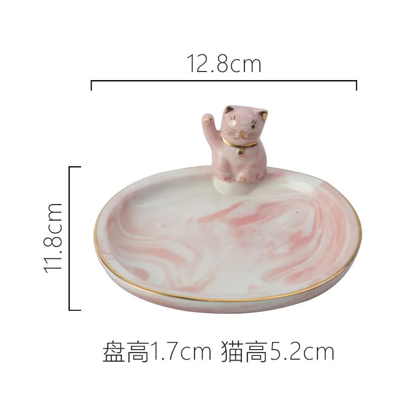 Маленькая 3D кошка мраморная керамическая тарелка блюдо закуска десерт фруктовые ювелирные изделия Блюдо креативный животный декоративный поднос посуда - Цвет: Pink Cat