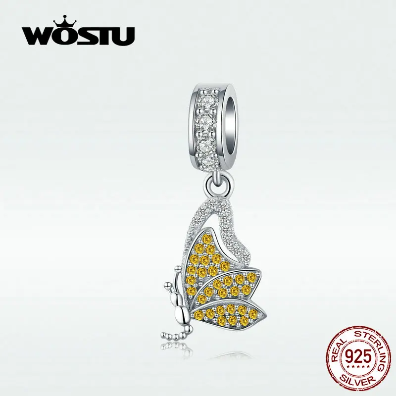 

WOSTU Butterfly Charms Dangle 100% Real 925 Sterling Silver Pedant Beads Making Fashion Jewelry For Women DAC077