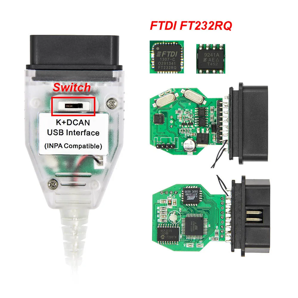 Для BMW INPA K DCAN с FTDI FT232RL/RQ с переключателем inpa K+ DCAN K CAN OBD 2 OBD2 автомобильный диагностический инструмент K-line K line кабель