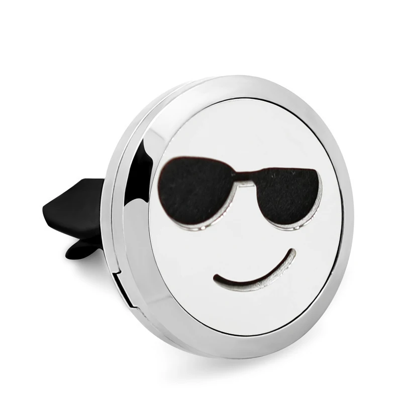 

20 styles Cool face expression Essential Oil Car Diffuser Vent Clip locket 316L Stainless Steel Perfume locket Magnetic 10 Pads