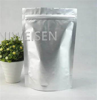 

24x37cm,100pcs Reusable Stand up pure aluminum foil bags zipper clip Seal, Silvery white purely foil zip Lock pouch plastic sack