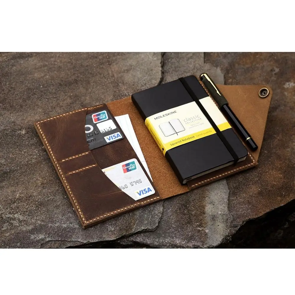 

Distressed real genuine leather cover organizer for moleskine daily planner classic notebook cahier journal POCKET 3.5" x 5.5"