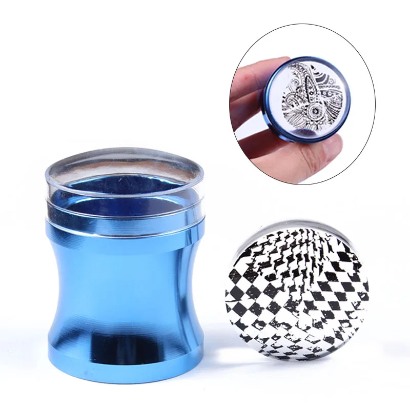 

New Blue Metal Handle XL 4cm Jelly Silicone Nail Stamper Scraper Set with Cap DIY Polish Print Stamping ToolsJT143
