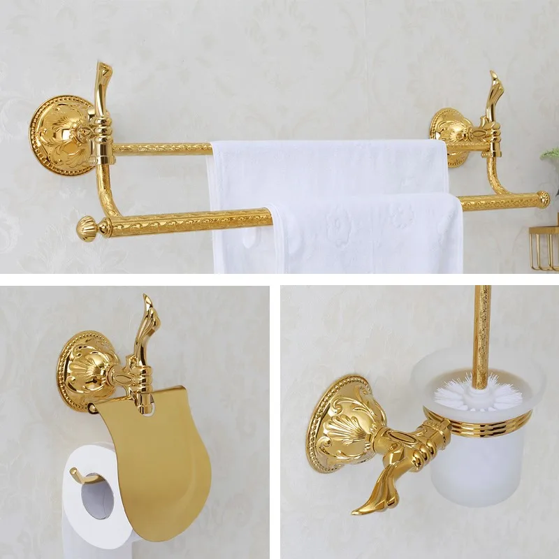 3pcs/set Luxury Gold Solid brass Bathroom hardware accessories Set