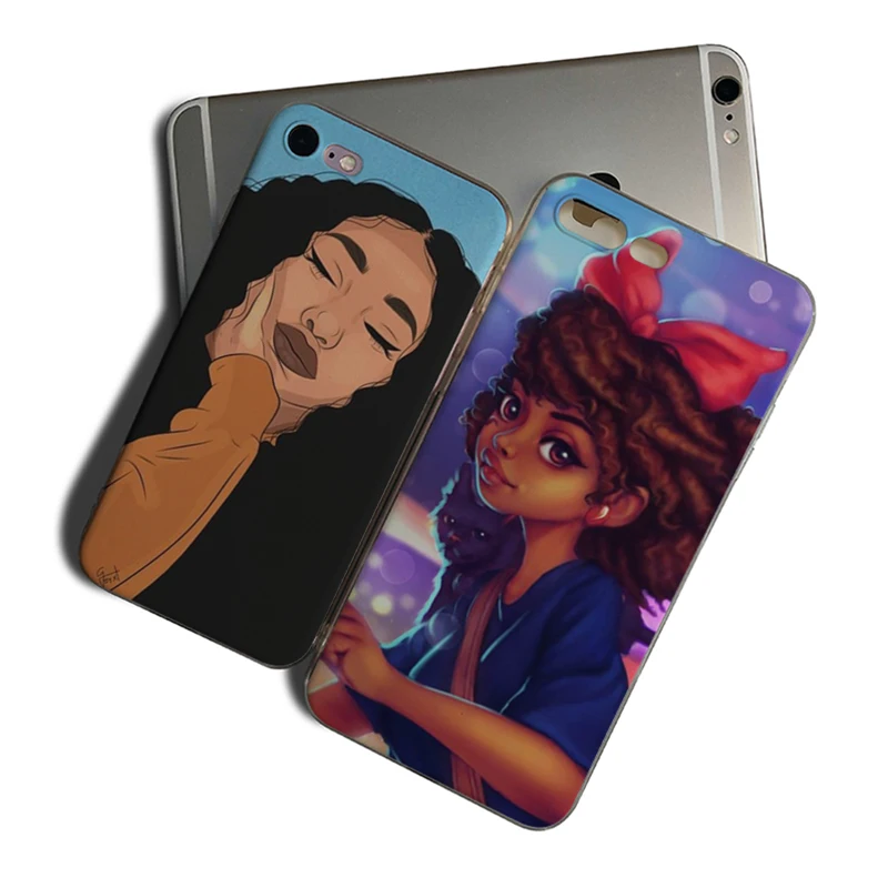

IMIDO Afro Girls Case Soft TPU Funda Coque For Iphone 5 5S SE 6 6S 6PLUS 6S PLUS 7 8 7PLUS 8PLUS X XS XR XSMAX