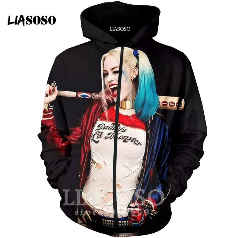 Funny 3D Print Unisex Anime Harley Quinn hip hop clown Sweatshirt joker jacket Harajuku zipper shirt hoodies rock hoodie A125