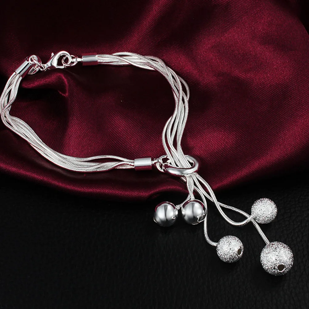 Women Tassel 925 Sterling Silver Plated Charm Beads Chain Bracelet Bangle | Украшения и аксессуары
