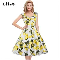IHOT-Summer-lovely-lemon-floral-print-sleeveless-backless-swing-casual-dress-Retro-cut-out-pinup-party - 