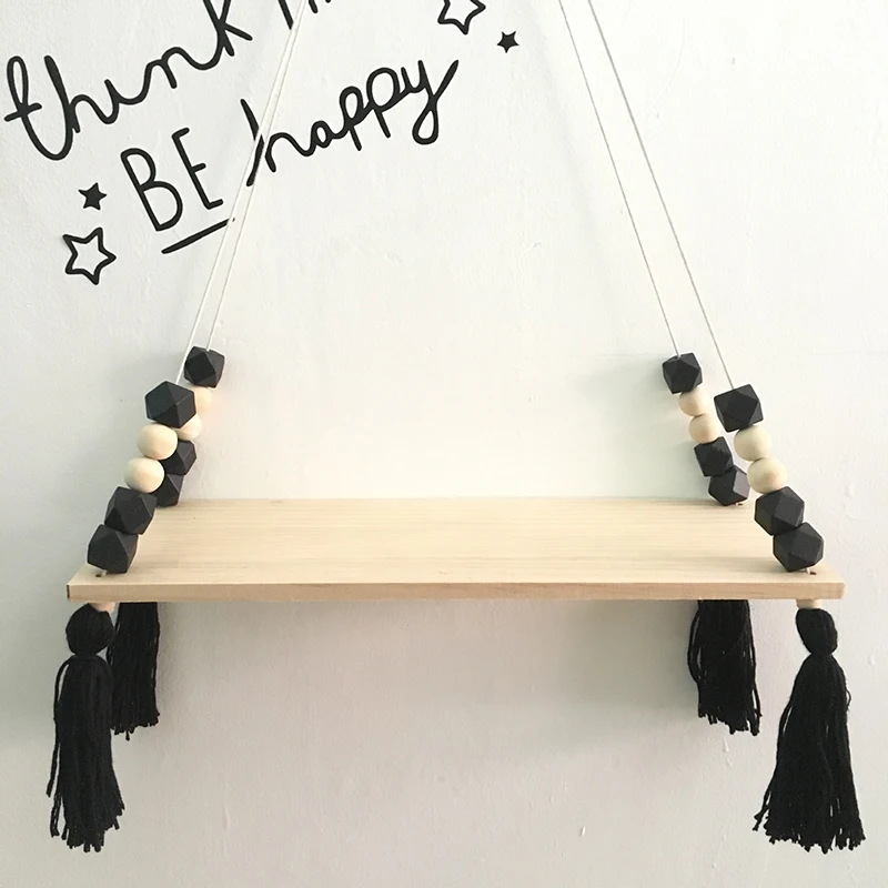 

Nordic Style Macarons Octagonal Beads Colorful Wood Shelves With Tassel Wall Decoration Children Room Display Stand JJJSN11032
