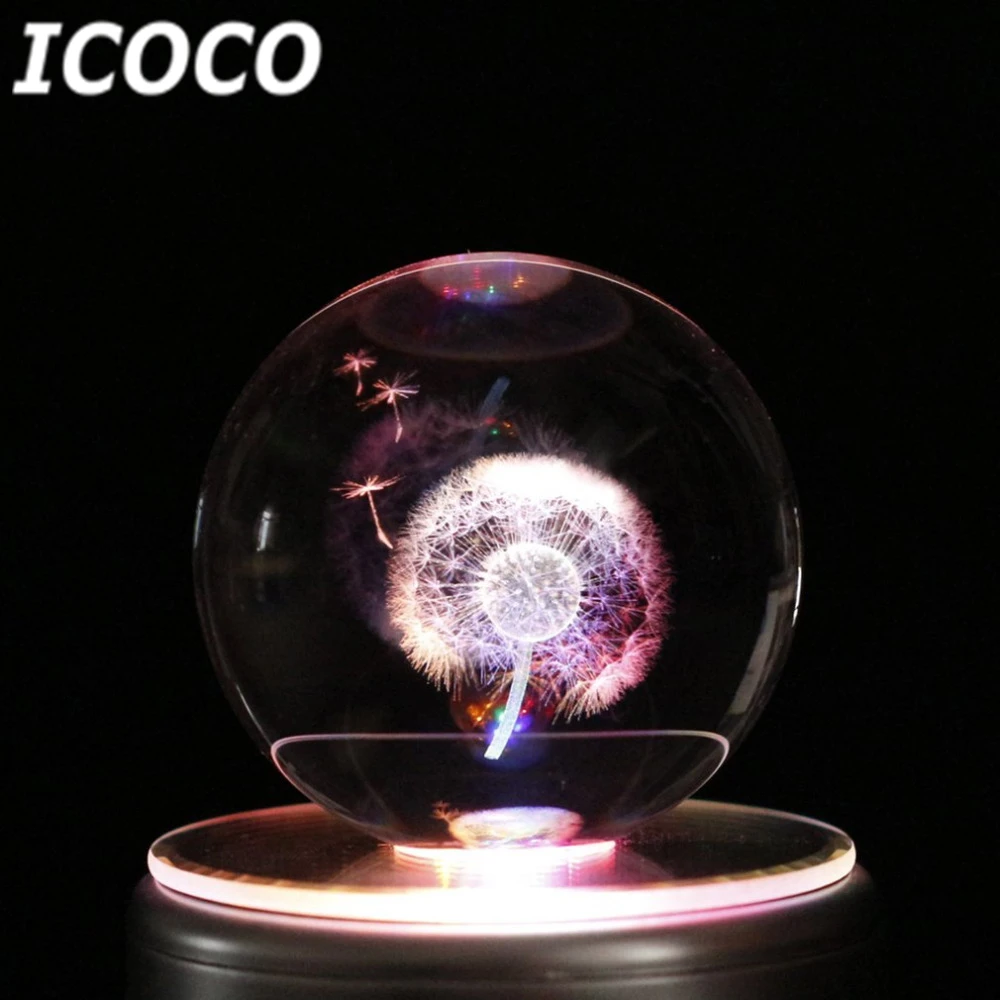 

ICOCO Romantic Colorful LED Crystal Ball Music Box Night Light with Bluetooth Base Gift for Christmas Birthday Gift Drop Ship