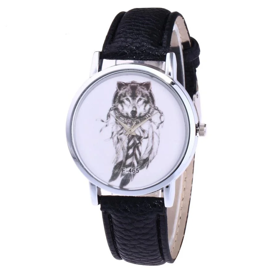 

Men Watch Wolf Unisex Quartz Leather Analog Wrist Simple Watch Round Case Watch Colorful Clock Erkek Kol Saati