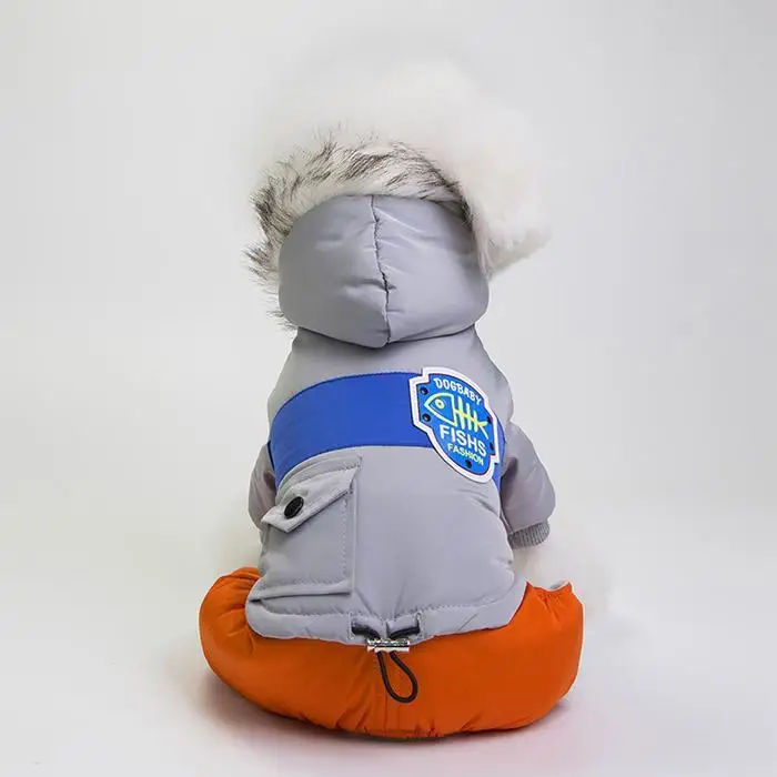 Pet Coat Thicken Dog Neck Hooded Winter Autumn Casual Button Print Warm Four-Legged Windproof Closure Clothes