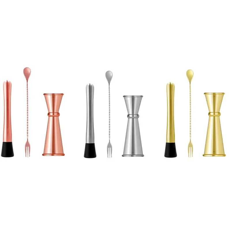 Homestia 3pcs Set Bartending Cocktail Jigger Muddler Muddlers Mixing