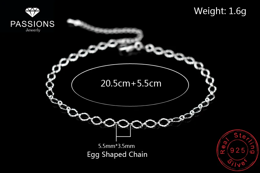 Новая мода, изысканные маленькие цепочки на лодыжку в форме яйца, 925 пробы, серебряные, простые цепочки, ножные браслеты для женщин, ювелирные изделия, ножной браслет