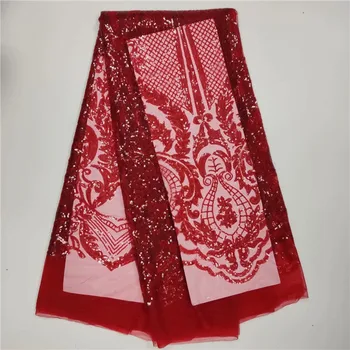 

Fashionable evening dress cloth tulle lace textile French net lace fabric with sequins for making dress LWN26(5yards/lot)
