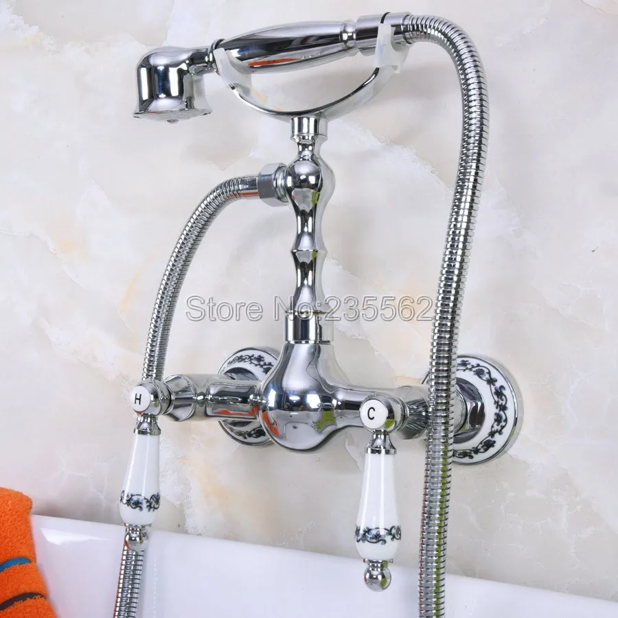 

Chrome Wall Mounted Bath Faucet Mixer Tap with Bathroom Hand Held Shower set lna209