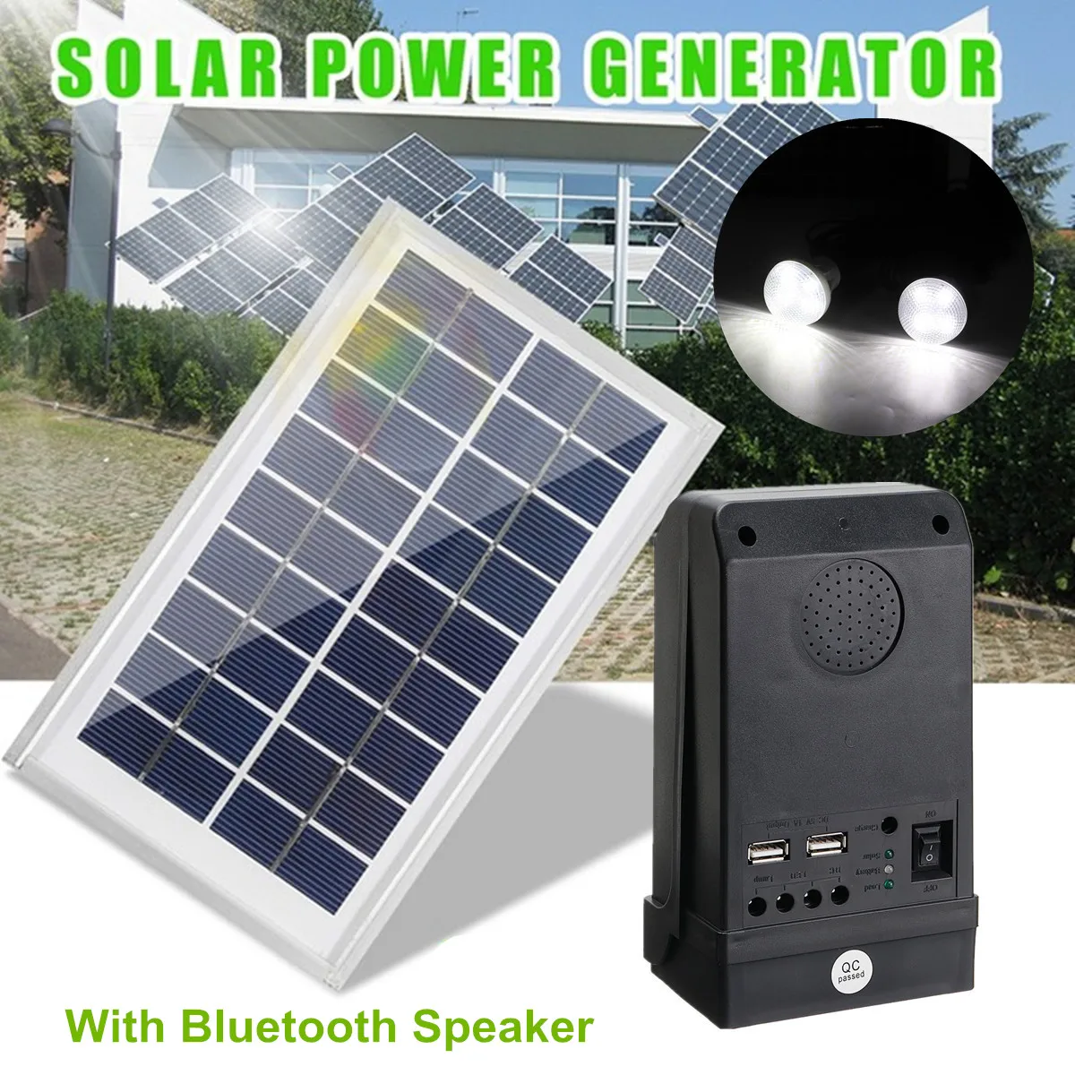 

Solar Panel Power Generator LED Light 5V 2A USB Charger System with Bluetooth Speaker Reusable Durable Camping Large Capacity