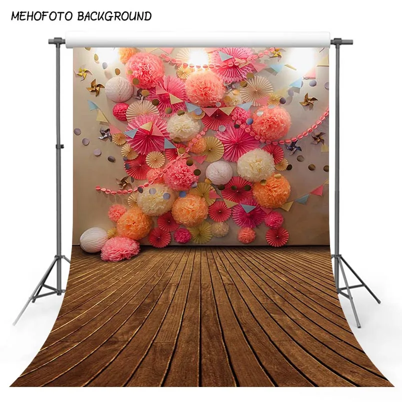 Шевроны стены воздушные шары 1-й день рождения торт Детские фотографии фоны индивидуальные фотографические фоны для фотостудии 5X7ft