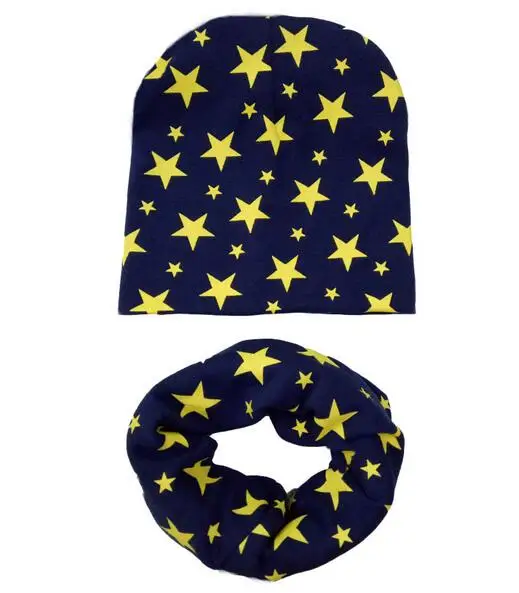 navy yellow snall st Новые зимние теплые вязаные хлопковые детские шапки, шарфы, комплекты с принтом «Звезда» в полоску для детей; воротники с круглым вырезом шапки Брюки Одежда для младенцев, детей ясельного возраста, повязка на голову, Шапки - Цвет: navy yellow snall st
