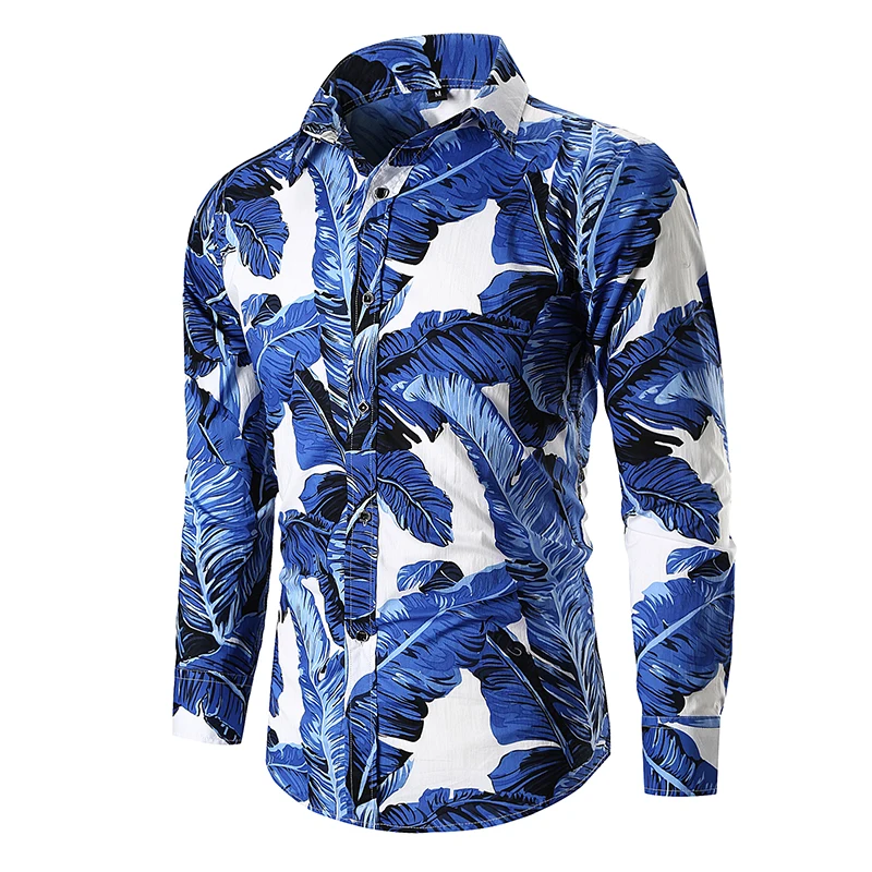 Green Leaf Print Shirt Men 2018 Spring Autumn New Slim Fit Long Sleeve Dress Shirt Mens Party Wear Shirts for Male Chemise Homme