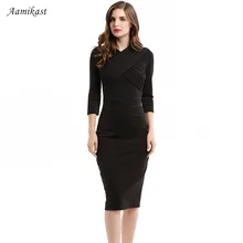 Женские платья, новая мода, v-образный вырез, 3/4 рукав, сексуальные, винтажные, вечерние, деловые, облегающие, черные платья, S M L XL XXL XXXL