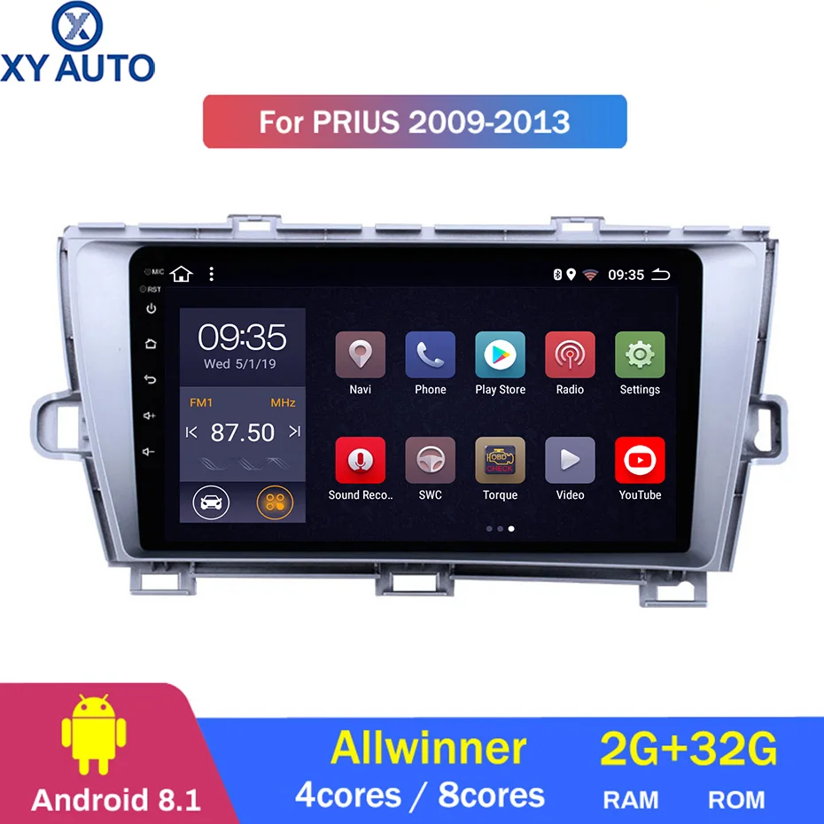 9 дюймов 2.5D ips HD Мульти-сенсорный экран Android8.1 2G ram 32G rom NAVI с BlueTooth USB wifi SWC для Toyota Prius 2009-2013
