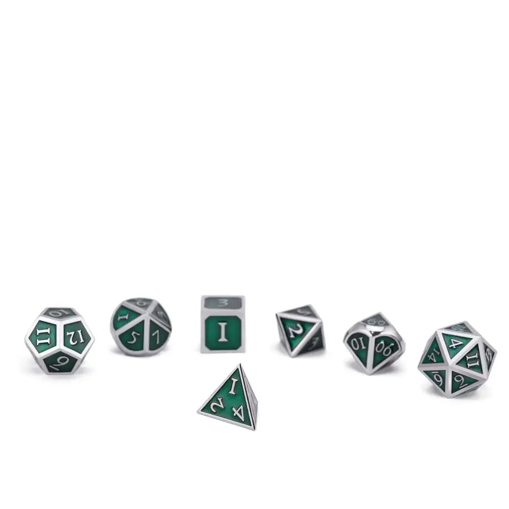 Kopen Polyhedrale Metal Dice Set Zinklegering met Emaille Effen Metalen voor DND Spel Tafelblad RPG Zilver   Groen