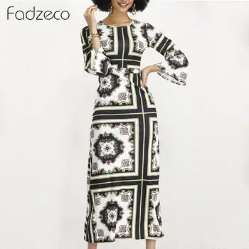 

Fadzeco Women Dashiki African Dresses Elegant Flare Sleeve Crewneck National Tribal Print Long Maxi Dress Ethnic A-line Dress