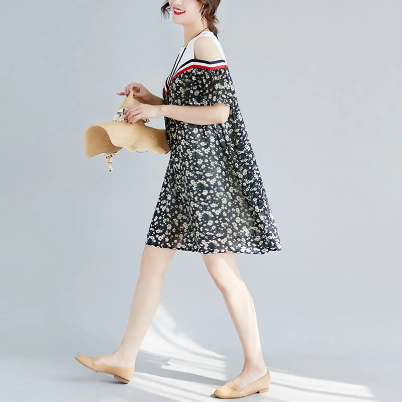 Willstage летнее шифоновое платье Oversize с коротким рукавом открытыми плечами Большие
