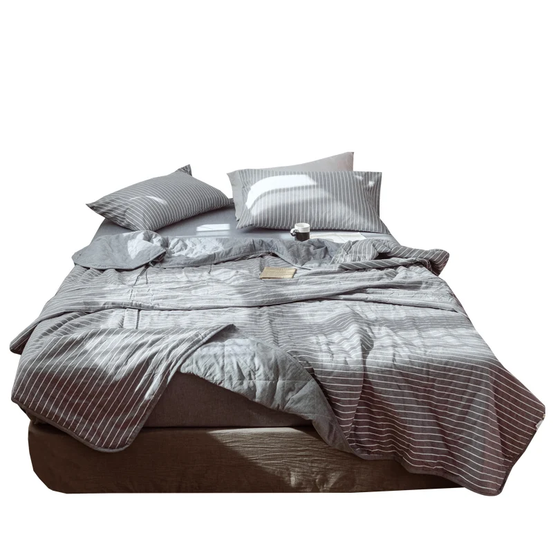 

grey stripes 1PCS 100% cotton bedspread/ bed cover, also use as summer blanket 200*230/150*200/180*200cm Yarn Dyed wash cotton