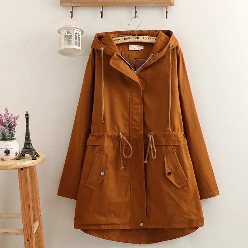 

2019 New Female Windbreaker Coats High Quality Large Size 4XL Long Hooded Outerwear Loose Spring Autumn Trench Coat Women RE2510