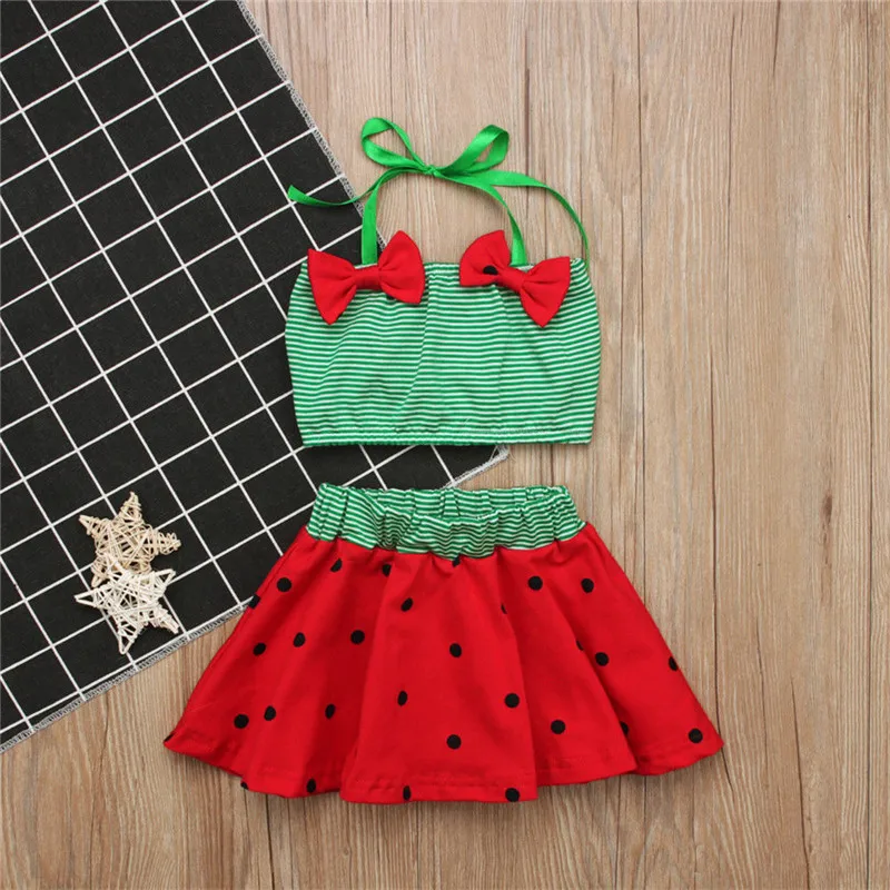 

Kids Girls Watermelon Set Mini Skirts Summer Party Sundress Outfits Clothes Children Set Baby Girl Clothes Cotton Fashion Sets
