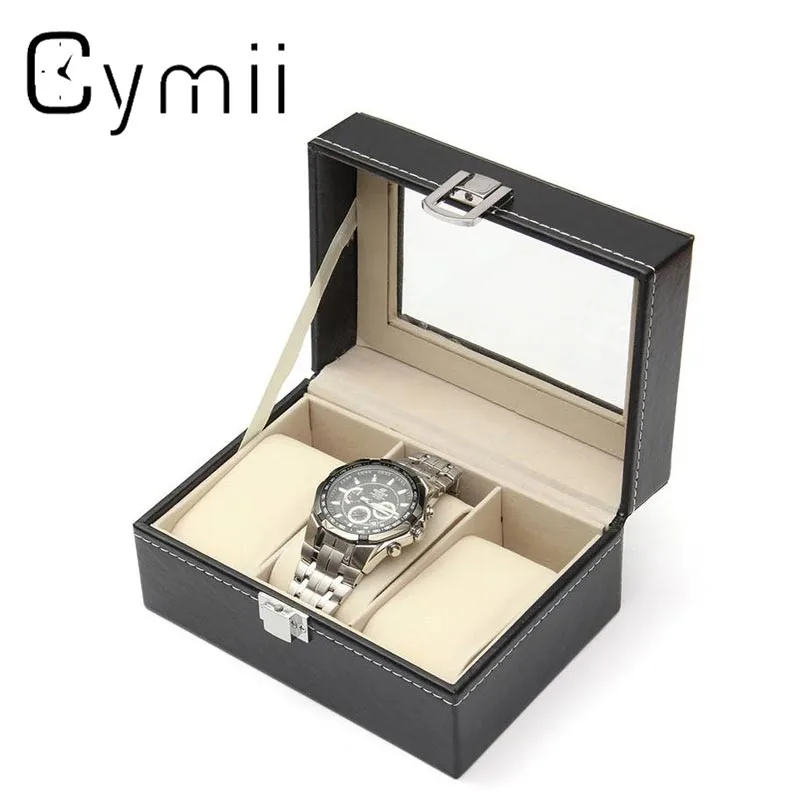 

3 Grids Black PU Leather Watch Box Jewelry Storage Holder Case Display Box Transparant Watch Box Luxury Gift Collector Organizer