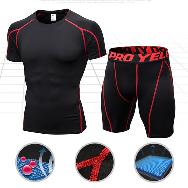 Cheap Yuerlian Compression Muscle Men Tracksuit Demix Running Set Fitness Tight T-shirt Legging Shorts Men's Sportswear Gym Sport Suit Cheap Yuerlian Compression Muscle Men Tracksuit Demix Running Set Fitness Tight T-shirt Legging Shorts Men's Sportswear Gym Sport Suit