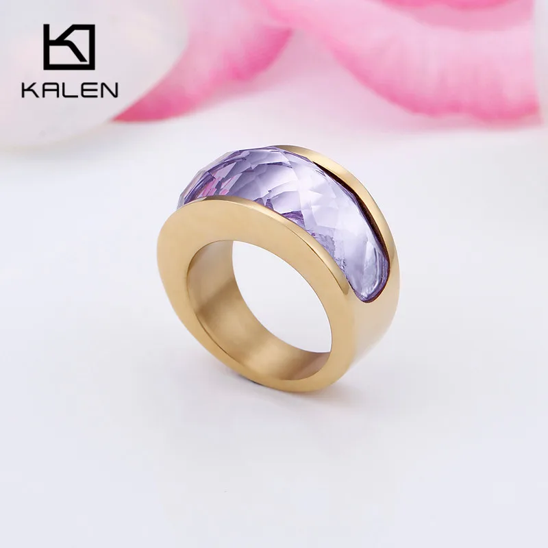 KALEN, новинка, богемное, болгарийское золото, кольца из нержавеющей стали для женщин, размер 6-9, кольца с цветным камнем для девушек, женские, вечерние, ювелирные изделия, подарки - Цвет основного камня: KR48829-K
