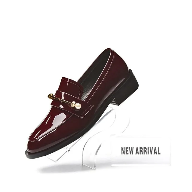 2019 Spring New British Women Loafers Patent Leather Women's Oxford Shoes Shallow Mouth Square Toe Pearl Casual Flat Shoes Woman (3)