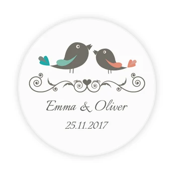 

DouxArt 100 Pieces Custom Personalized, Wedding Stickers, 40mm Birds Wedding Party Baptism Communion Gift Box Label P043