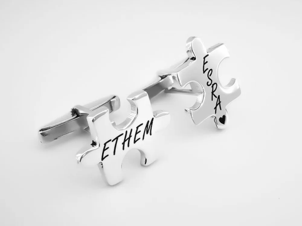 

Personalized Jigsaw Puzzle Silver Cuff Links Gift for Men Handmade Jigsaw Puzzle Piece Cuff Links Custom Name Boyfriend Birthday
