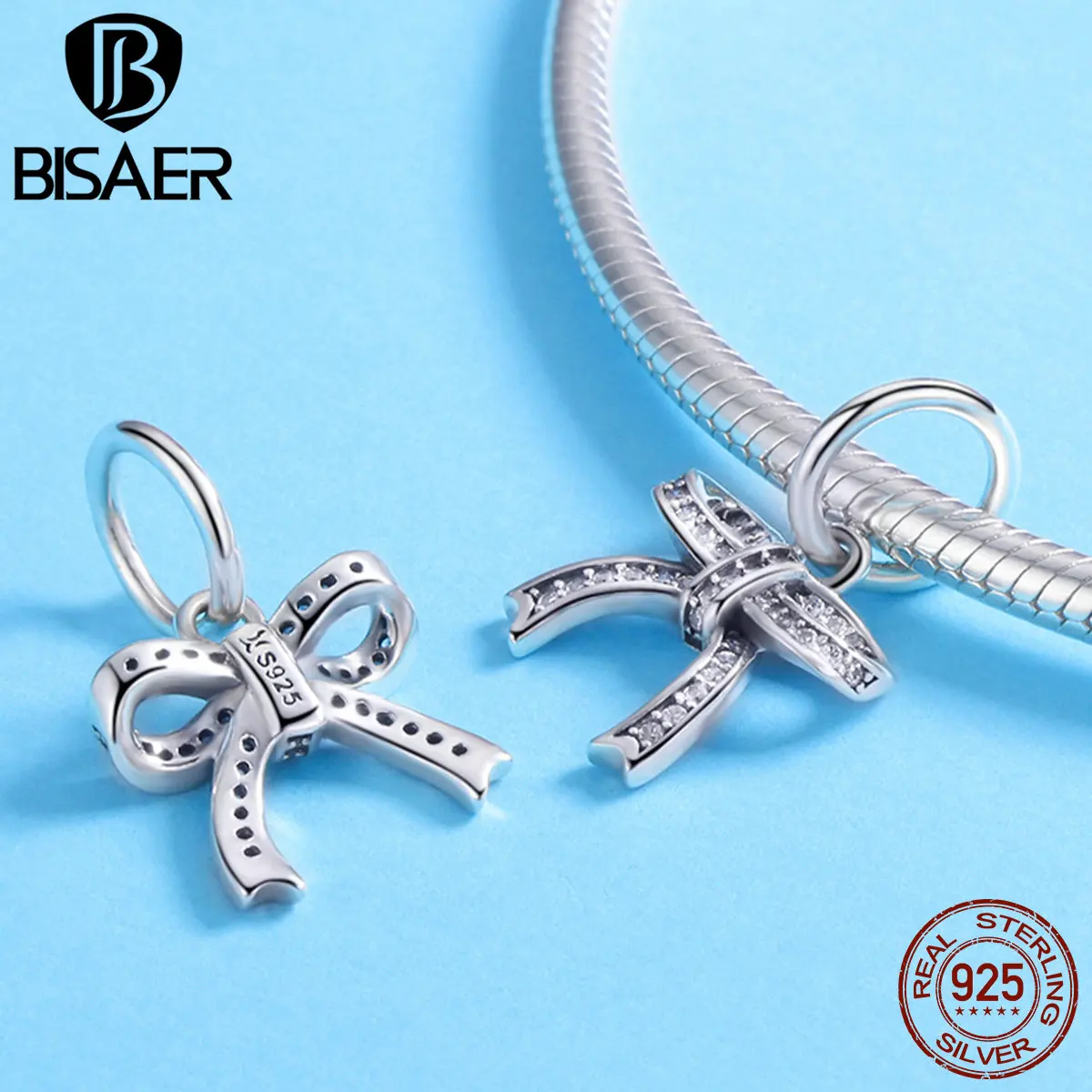 Серебряные Подвески с бантиком BISAER сверкающие из чистого кубического циркония