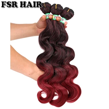 

FSR Ombre Hair Weave M1/Burgundy Body Wave Hair Bundles 18-24 Inch High Temperature Synthetic Hair Extensions