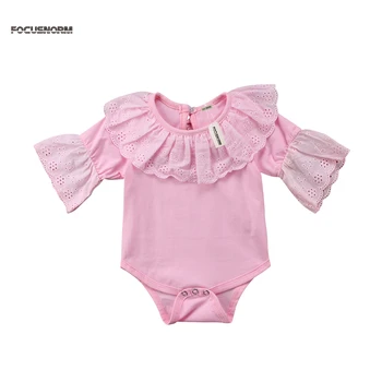 

Flower Lace Collar Infant Toddler Baby Girls Short Sleeve Solid Bodysuit Jumpsuit One pieces Outfits